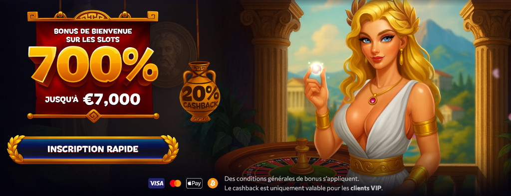 Bonus de bienvenue 700% jusqu'à 7 000€ — Cashback 20% VIP — Inscription Rapide — Aphrodite Casino France